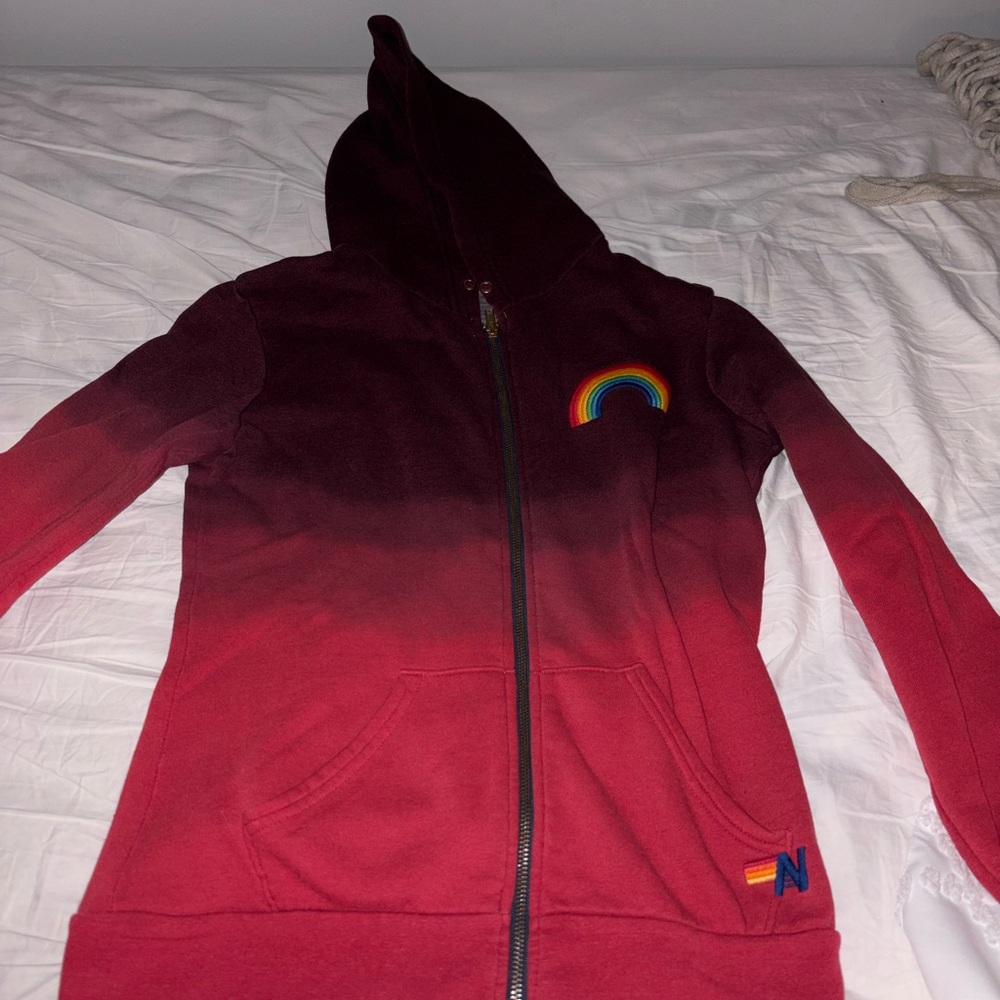 Women’s  Red Gradient Hoodie with Rainbow Patch